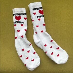 Reproductive Freedom White and Red Heart Socks